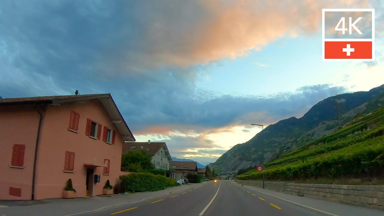 SUNSET DRIVE TO SION Switzerland 4K 🇨🇭 Car Driving No Music
