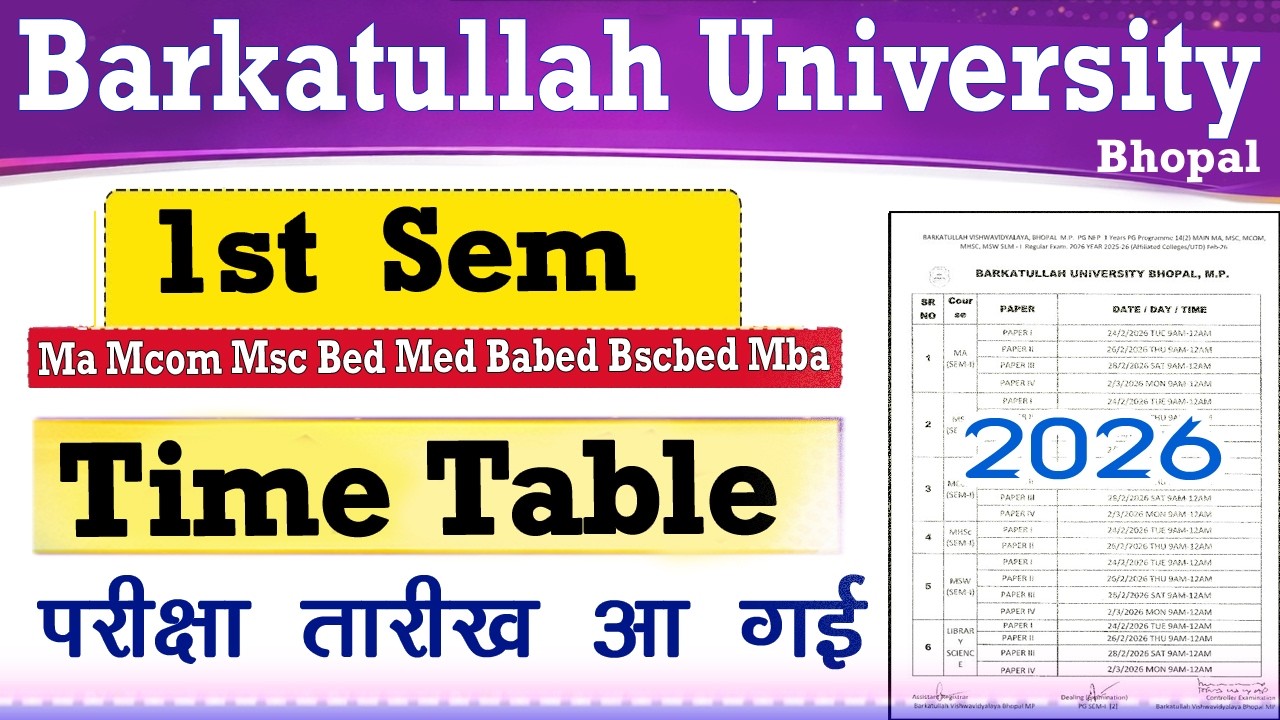 Barkatullah University 1st Sem Time Table Announced // BU University Ma Mcom Msc Bed Med Exam Date