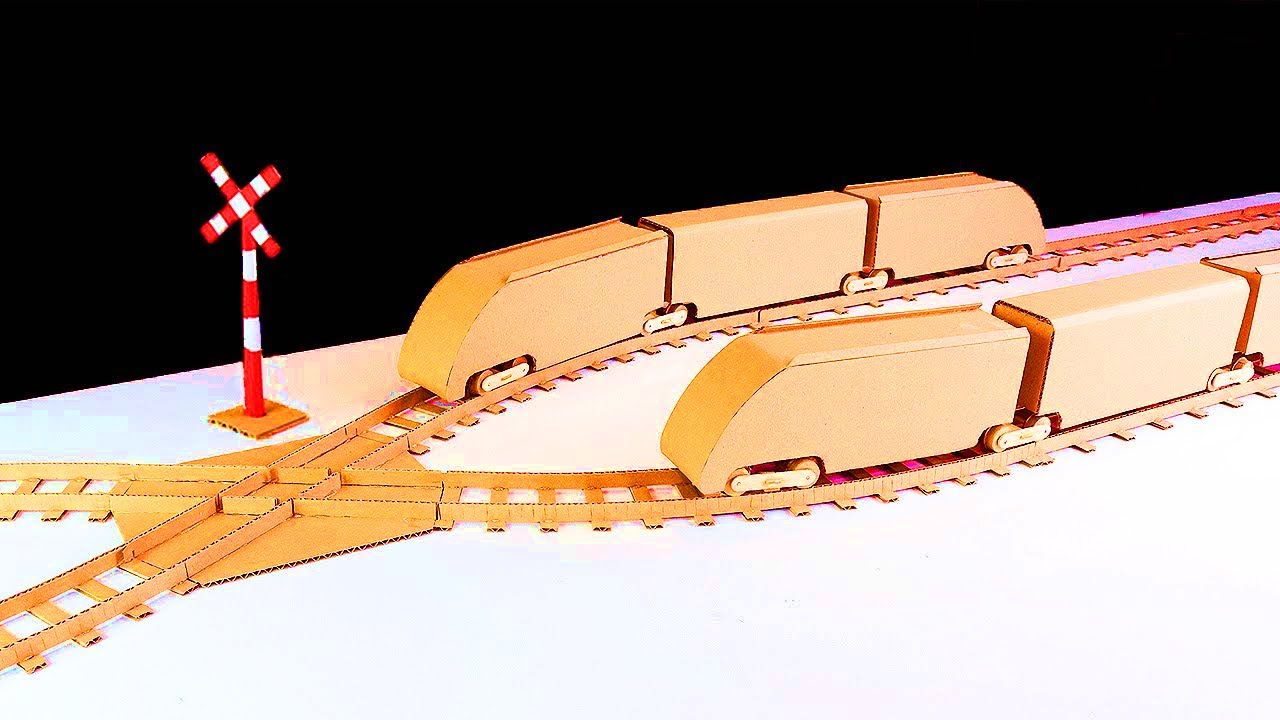Como fazer um trem de alta velocidade e uma travessia de trilhos | Modelo de trem em papelão