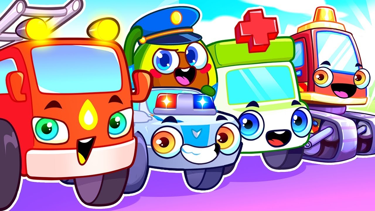 Five Little Cars 🚗 🚙 Police Monster Truck Rescue Mission | Kids Cartoons by Pit & Penny Land 🥑✨