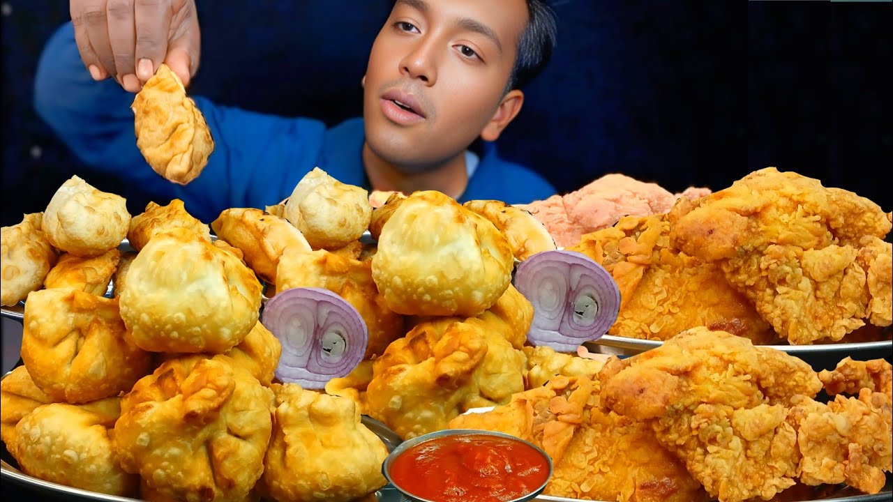 CHICKEN FRY, STREET FOOD, MOMOS, STREET FOOD EATING CHALLENGE, INDIAN STREET FOOD VIDEO, ASMR EATING