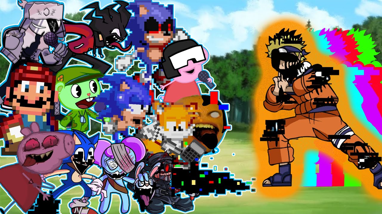 FNF Vs Corrupted Naruto Glitch-Nine Tails To Remember But Different Characters Sing It🎵Everyone Sing