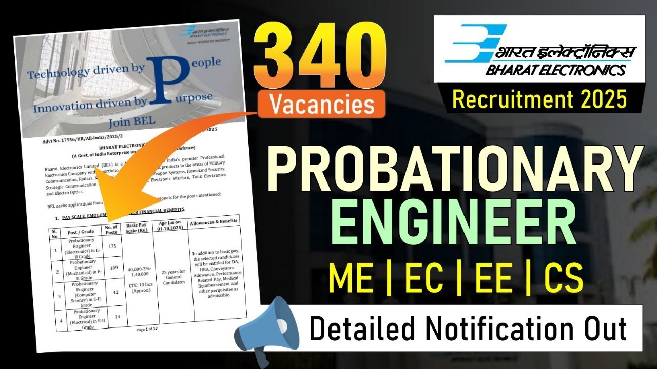 BEL Recruitment 2025 | 340 Vacancies | Notification Out | Complete Details #bel #belrecruitment