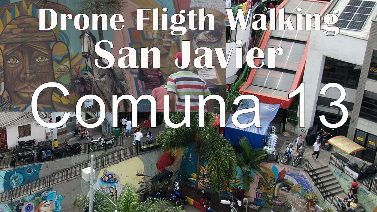 Comuna 13 Medell&iacute;n Colombia Drone flight and walking through graffities