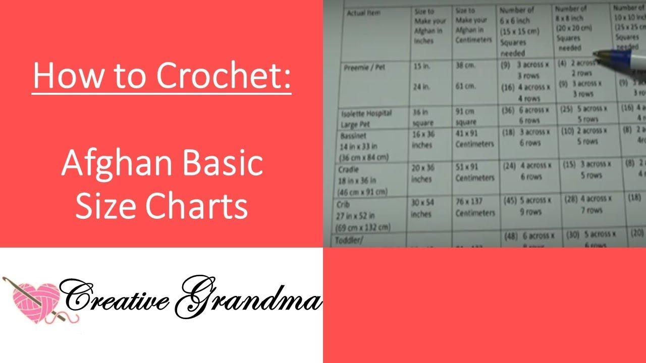 Basic Size Charts For Afghans! How Many Squares To Make Afghan (FREE CHARTS)