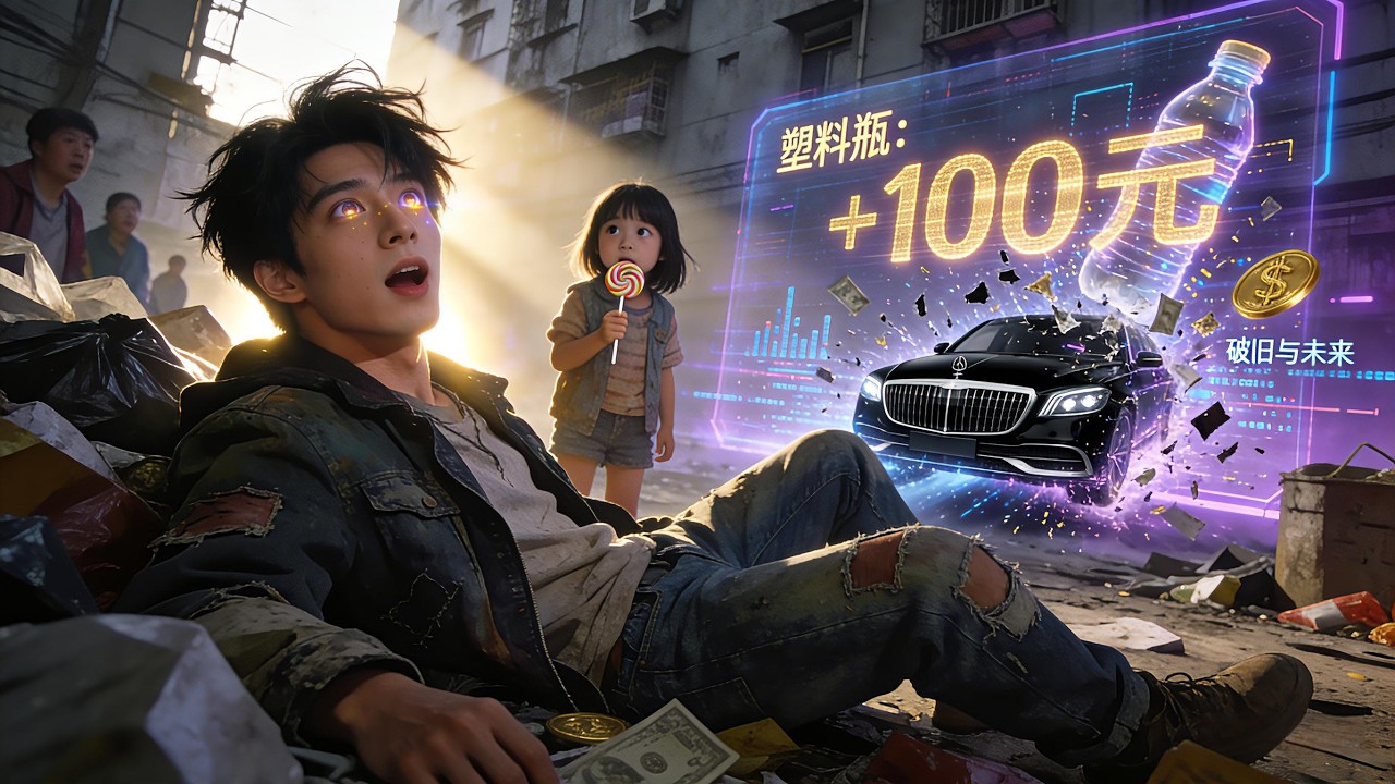 【破烂王逆袭】失业青年收破烂救小女孩觉醒系统！塑料瓶换100元，破手机兑5万，狂揽资产控股万豪！