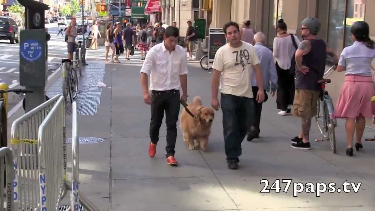Nick Jonas taking pictures with Fans and then walks his dog in New York City