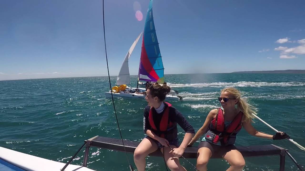 Sailing from Moreton Island to Manly on Hobies