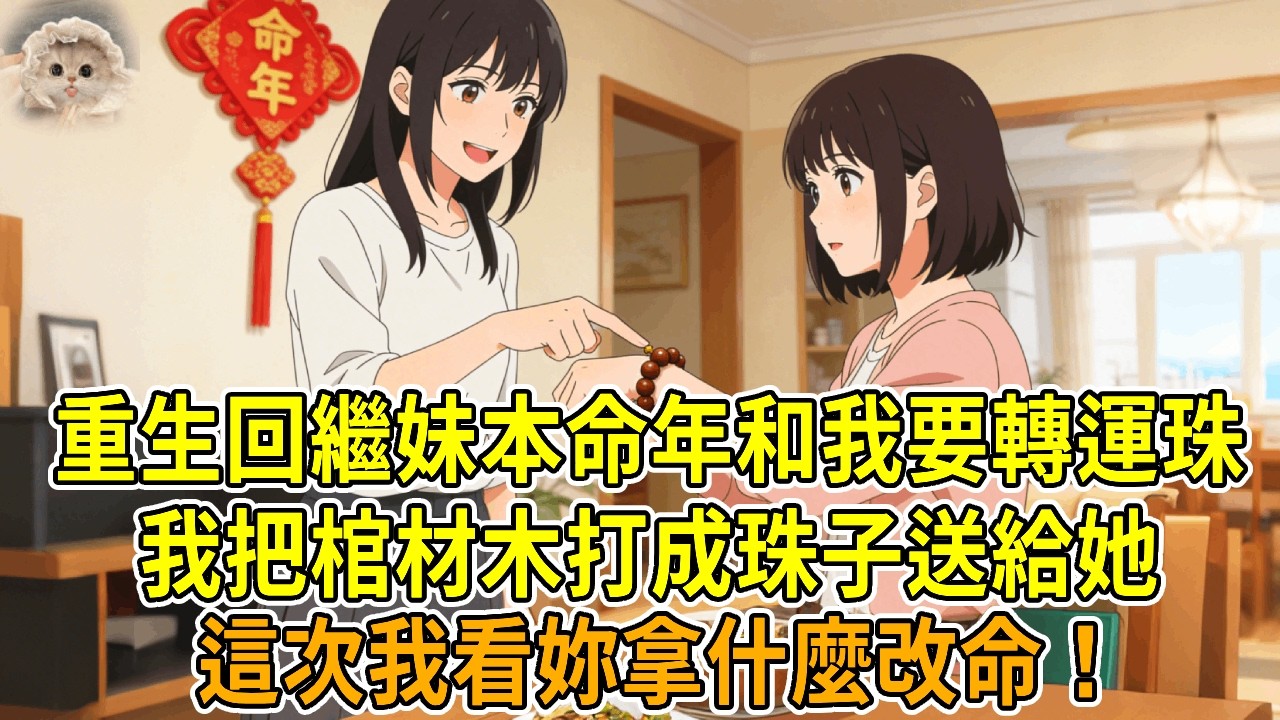 上一世，繼妹今年本命年，她非纏著我要我戴了三年的轉運珠，我本想換新的送她，她偏說舊的才更有效果。後來她貼身佩戴，我卻諸事不順，開車回家途中遭遇意外車禍，她事事順心。再睜眼我把棺材木打成珠子送給她！