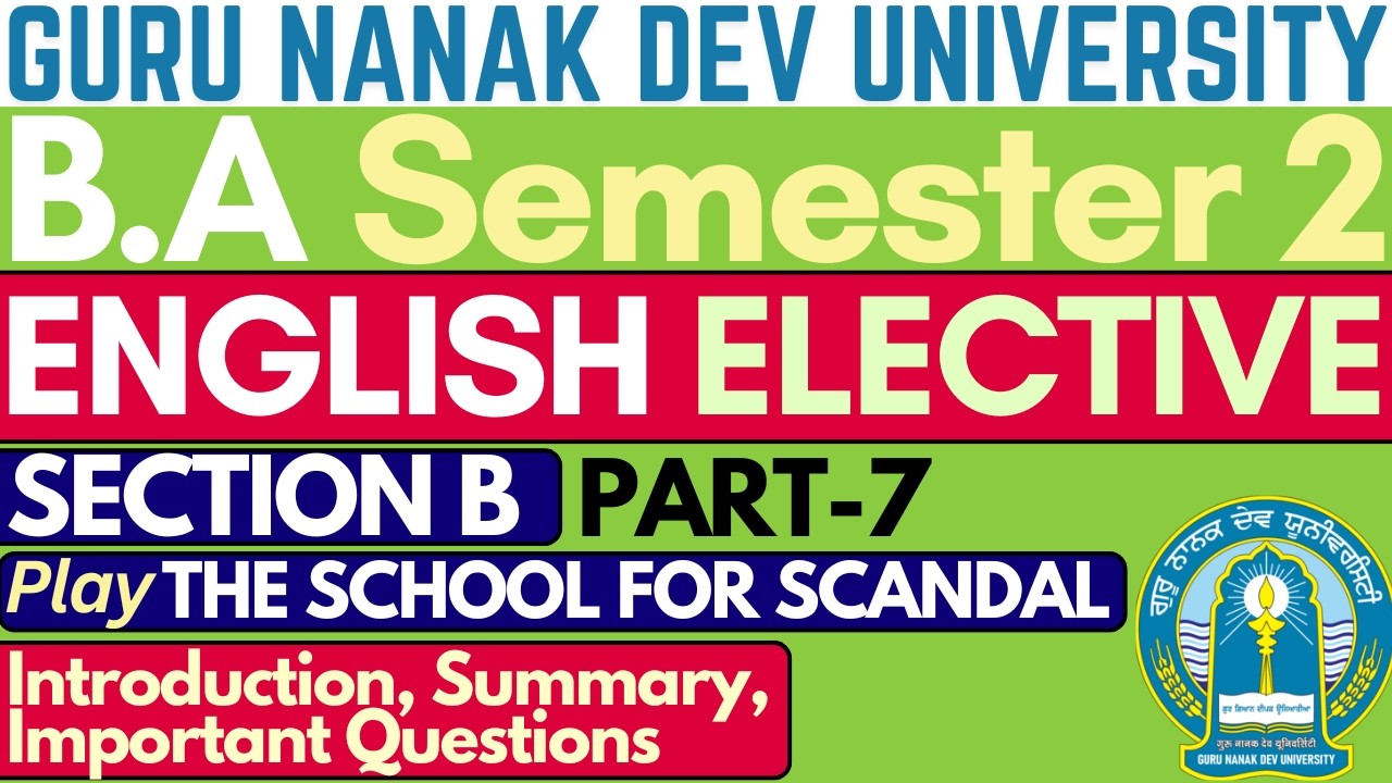 Play The School for Scandal | BA Sem 2 English Literature | Elective English BA 1st Year