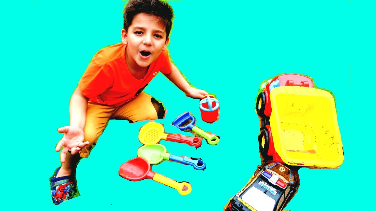 kids play outdoor games and activities with trucks and toys