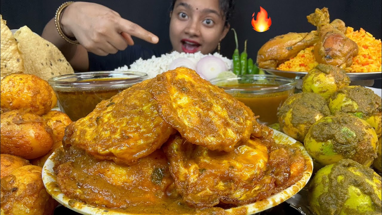 SPICE FRIED EGG CURRY, CHICKEN BIRYANI, HARIYALI EGG CURRY, BIHARI STYLE EGG CURRY WITH RICE EATING🔥