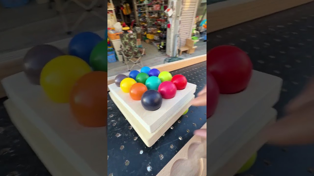 Marble run race ☆ 4m twisty wooden rail + colorful wooden balls４