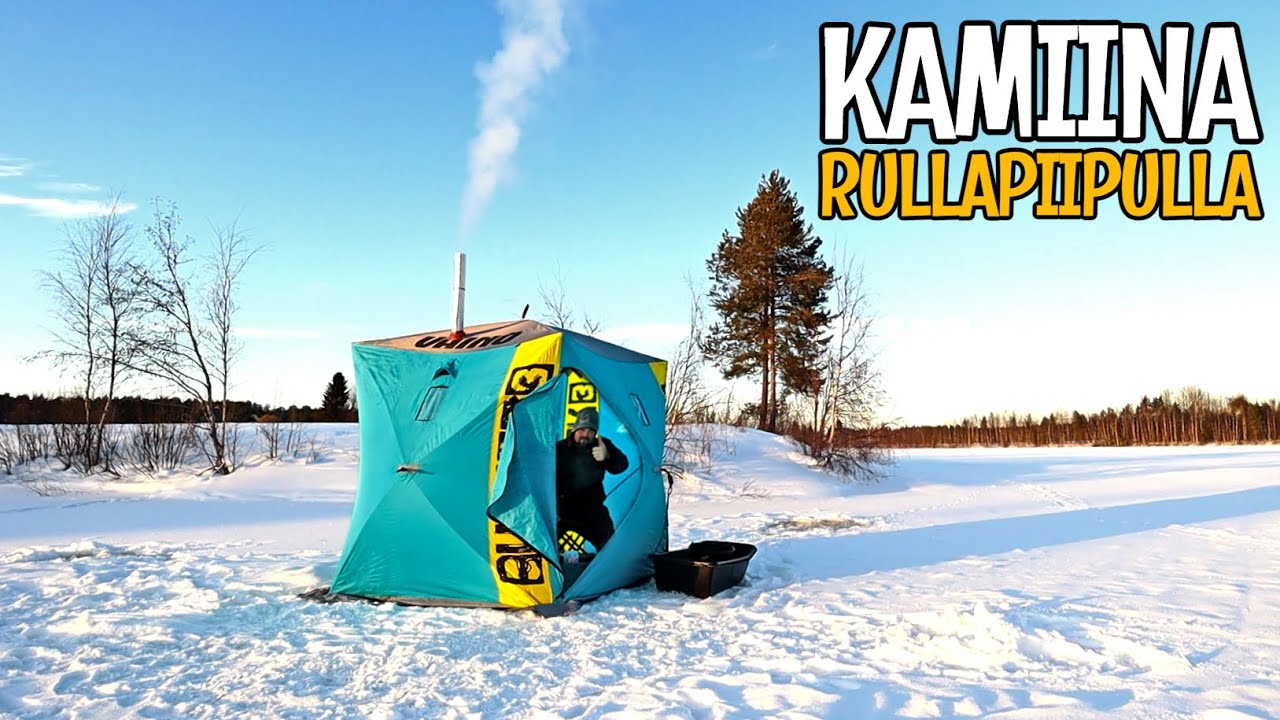 KAMIINALLA LÄMMITETTY PILKKITELTTA - PILKITÄÄN SYÖTTIKALOJA MADEKOUKKUIHIN