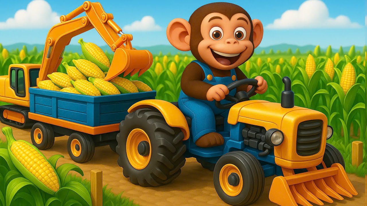 Farm Work: Working With Harvester, Monkey Farmer Plants And Harvests Corn | Cobby Farm