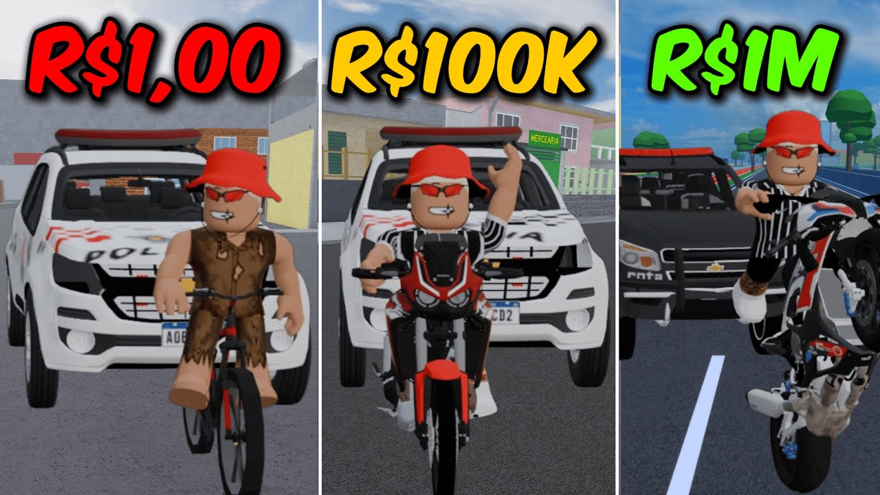 MOTO em FUGA de R$1,00 VS de R$1,000,000 💲 Roblox rp Rodograu