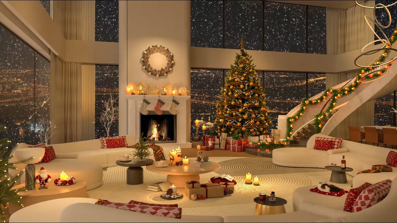 🎄 Christmas Day 2025 in Cozy Winter Ambience ☃️ Smooth Jazz Music with Snowfall & Fireplace to Relax