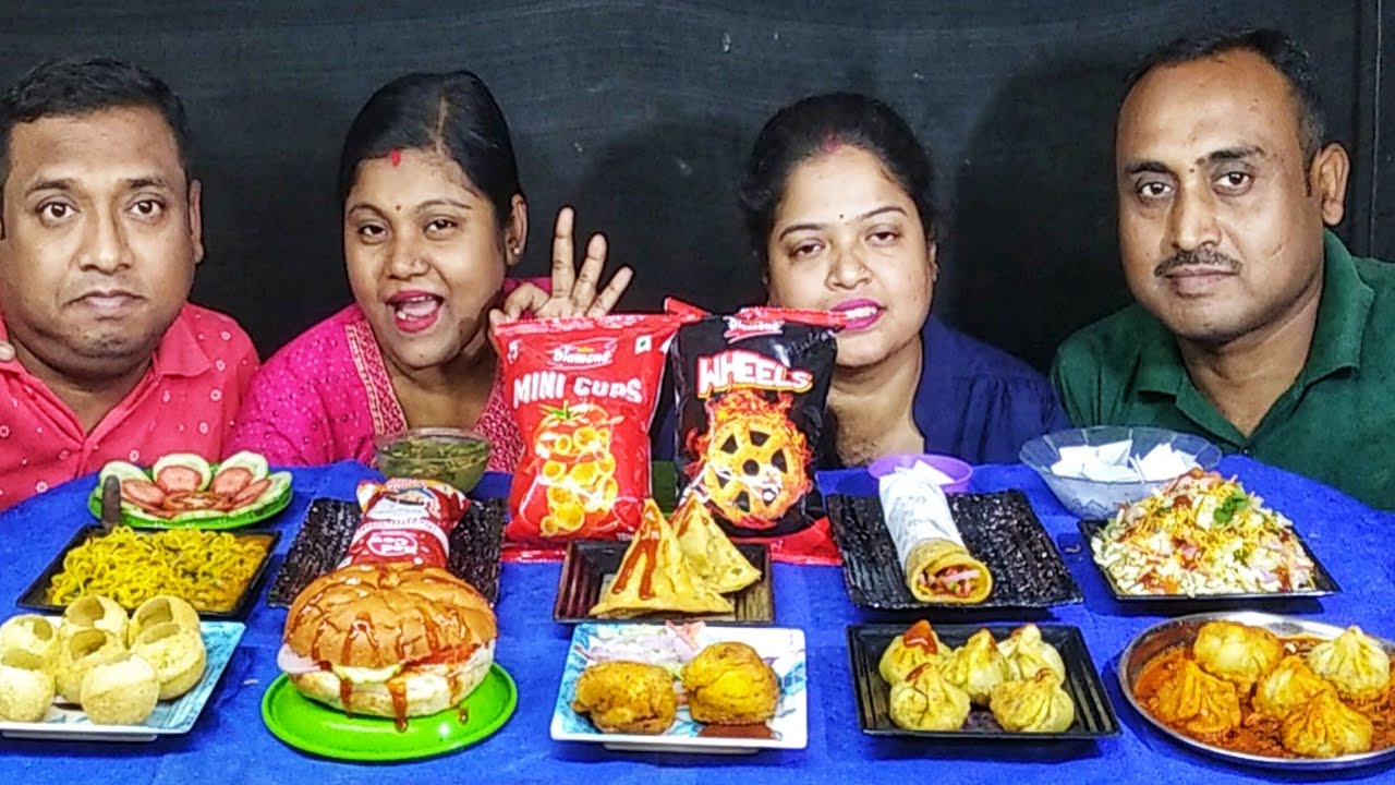 MASALA MURI  EGG PAKORA  MAGGI  BURGER  PANIPURI  EGG ROLL  EATING CHALLENGE  // food family & more