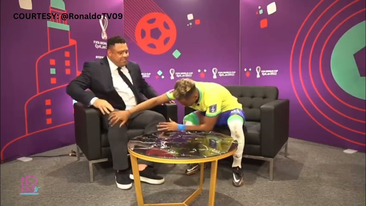 After being interviewed by Ronaldo, Rodrygo touched his legs to get some of the R9 magic.