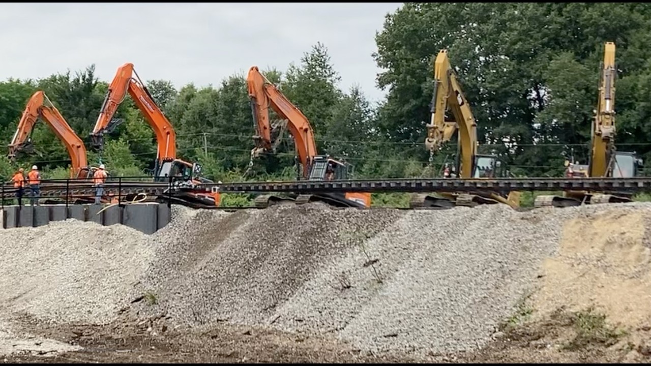 Train Derailment-Watch 8-Excavators move 300ft switch track!