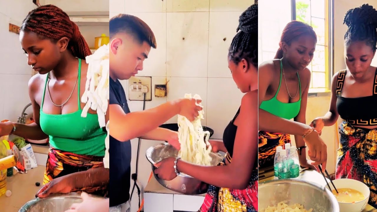 Hai teaches Mei and Aihai how to make tomato and egg noodles.