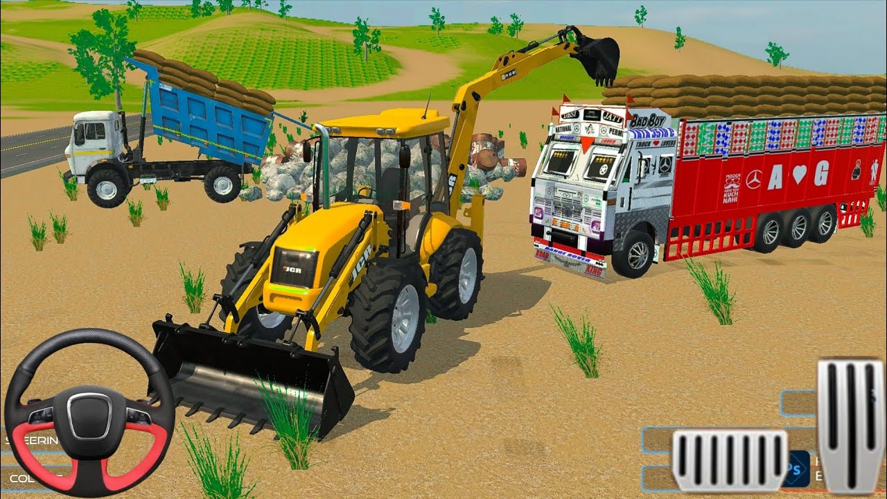 3DX JCB ✅TRANSPORTING WITH TRUCKS Village Jungle Area #motorbikeriding