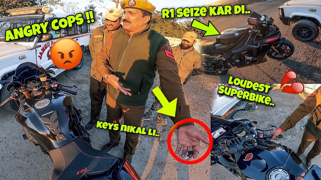 ​Jammu Police ne Yamaha R1 seize kar di 😭Angry Police vs Superbikes 🥵.. Loud bikes reaction