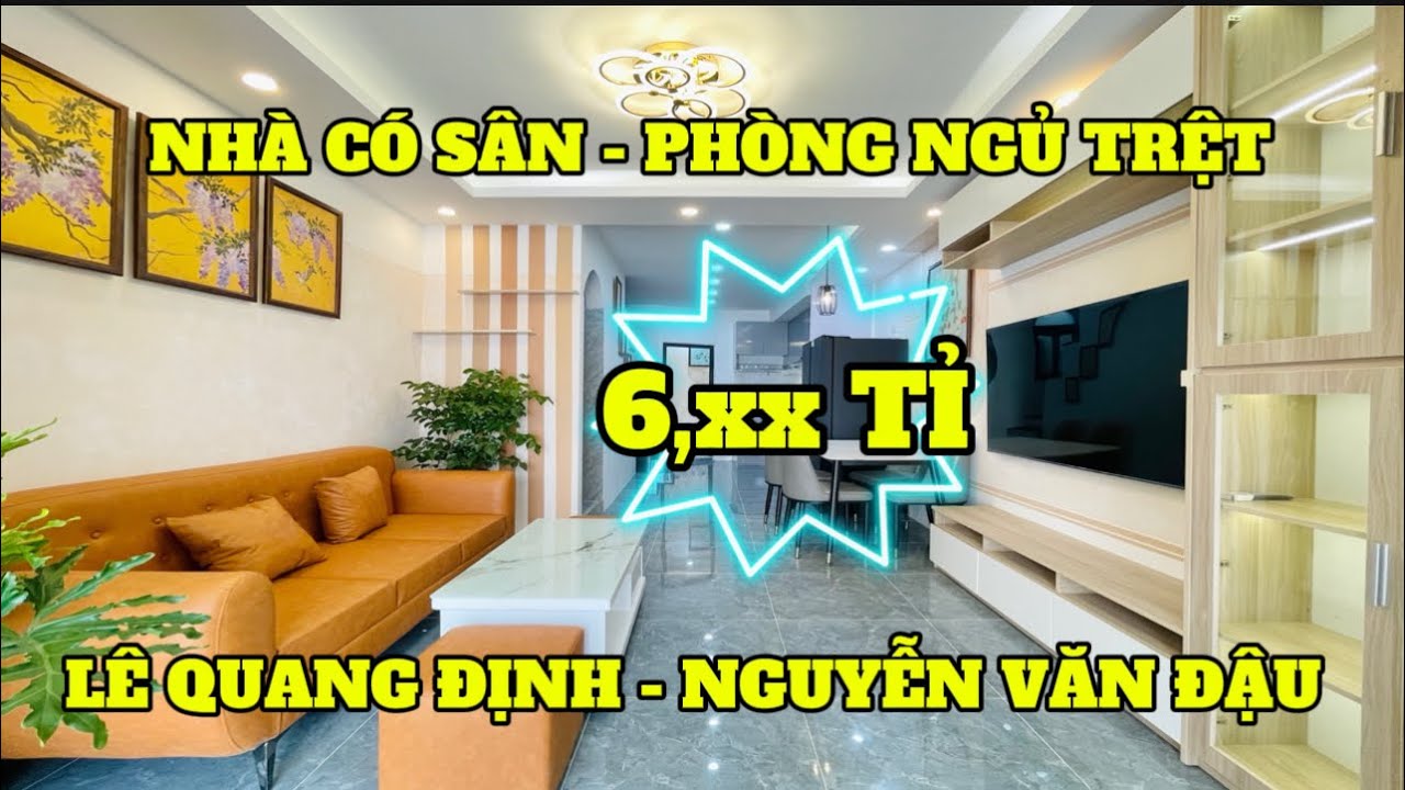 NHÀ ĐẸP ĐƯỜNG LÊ QUANG ĐỊNH - NGUYỄN VĂN ĐẬU CÓ SÂN , CÓ PHÒNG DƯỚI TRỆT HƠN 6 TỈ