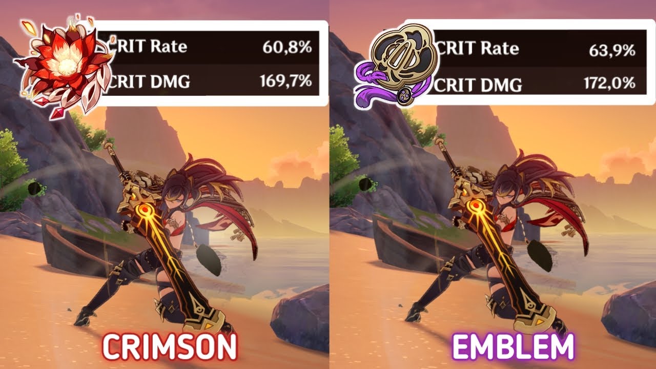 Dehya's Burst - Crimson vs Emblem Damage Comparison (Genshin Impact)