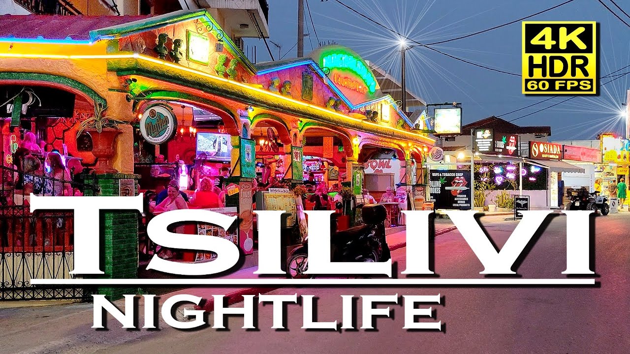 Tsilivi Zakynthos Nightlife, Bars, Restaurants in 4K 60fps HDR (UHD) 💖The best places 👀 Walking tour