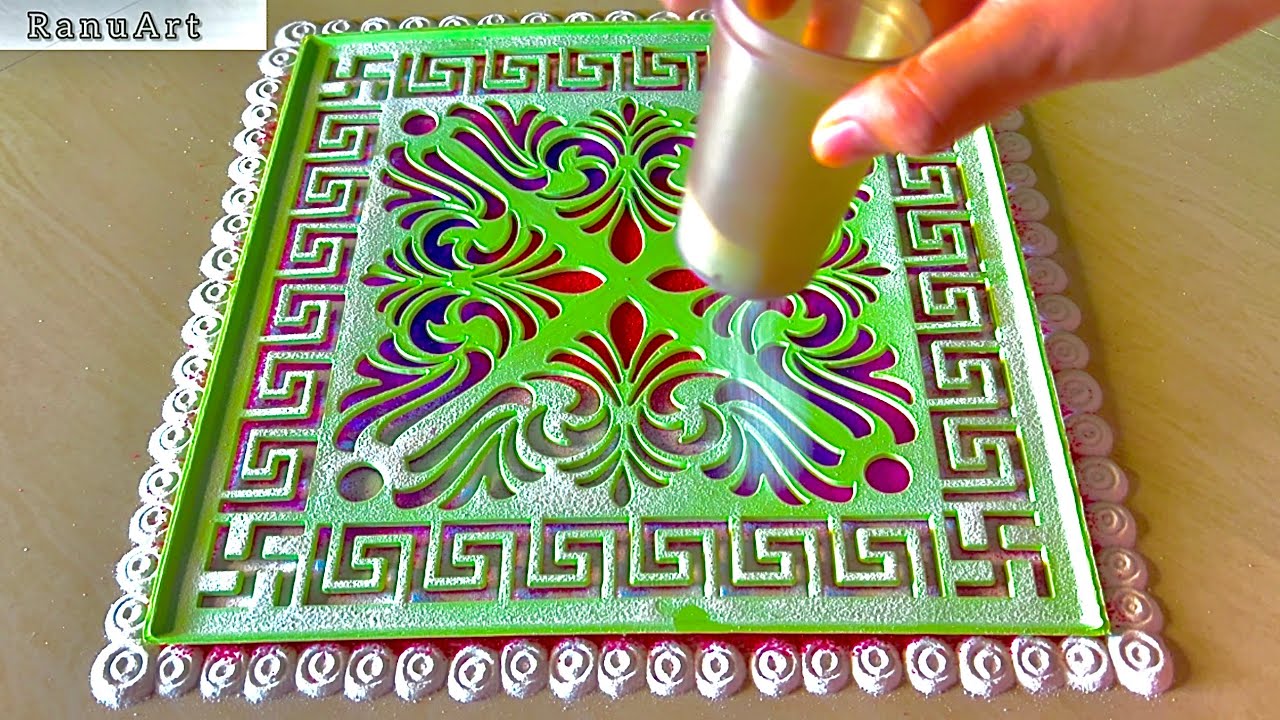 How to make rangoli with stencil 🌼simple and easy rangoli designs 🌼 floral rangoli designs ✨Ranu Art