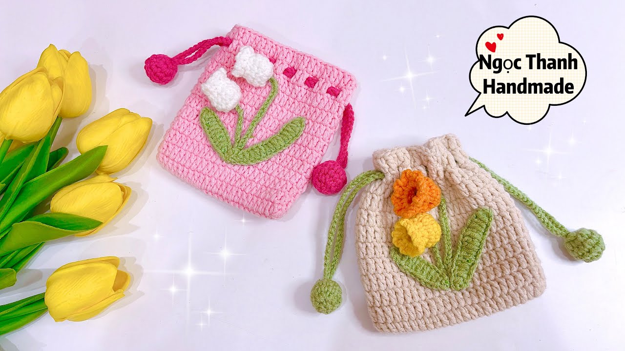 #93 - Móc túi rút bằng len/ Ngọc Thanh Handmade 💕| How to crochet a wool drawstring bag?