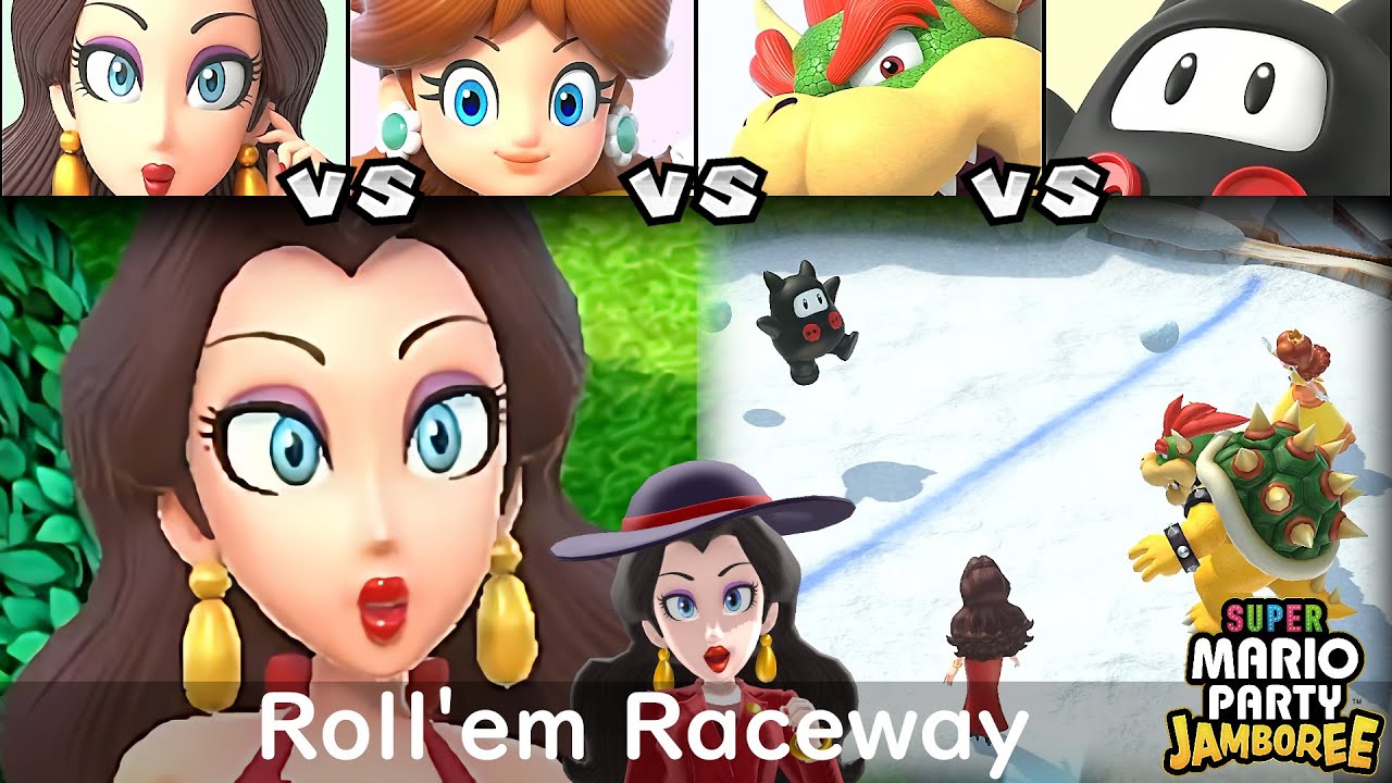 Super Mario Party Jamboree Pauline vs Daisy vs Bowser vs Ninji in Roll'em Raceway
