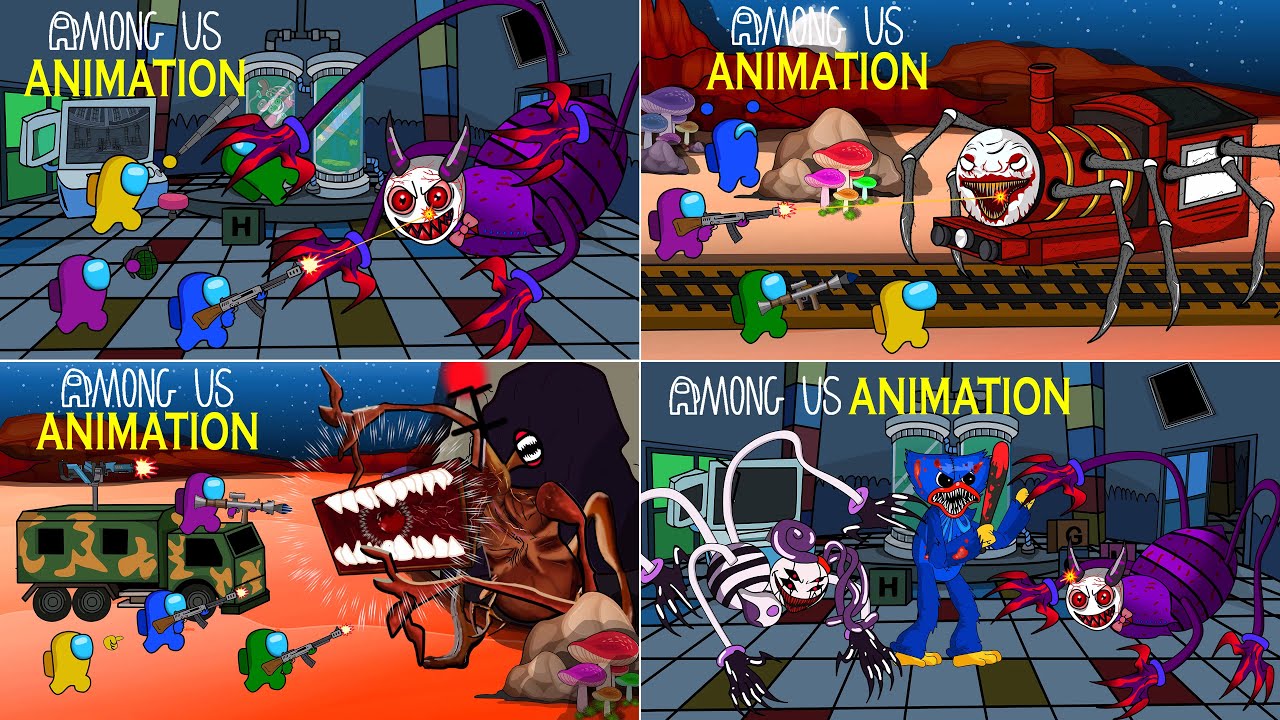 Among Us Animation vs. Daddy Long Legs, Mommy Long Legs, Huggy Wuggy, Megahorn, Choo Choo Charles