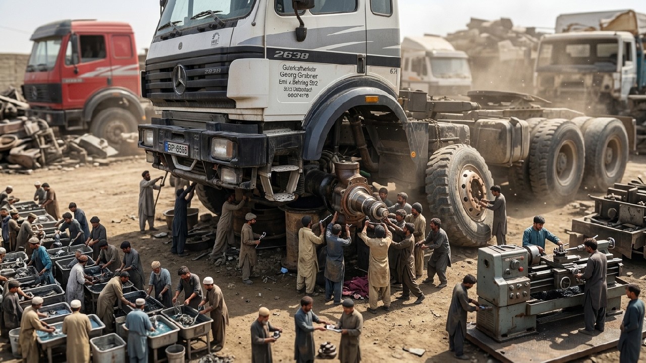 You Won&rsquo;t Believe How These Afghan Mechanics Fix a Mercedes Truck Wheel Hub | Full Process