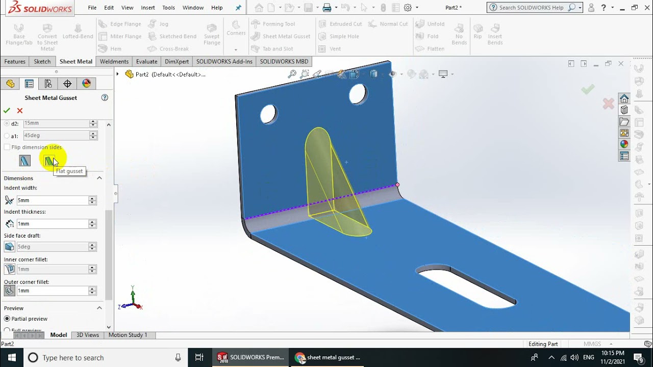 Solidworks Sheetmetal - Bài 7. Lệnh Gusset, Unfold, Fold trong sheet metal