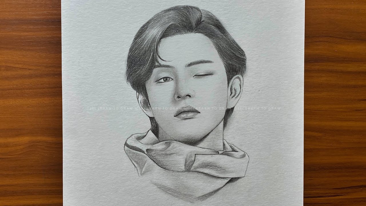Easy drawing V BTS for beginners | pencil drawing tutorials | pencil sketch step by step | រៀនគូរ
