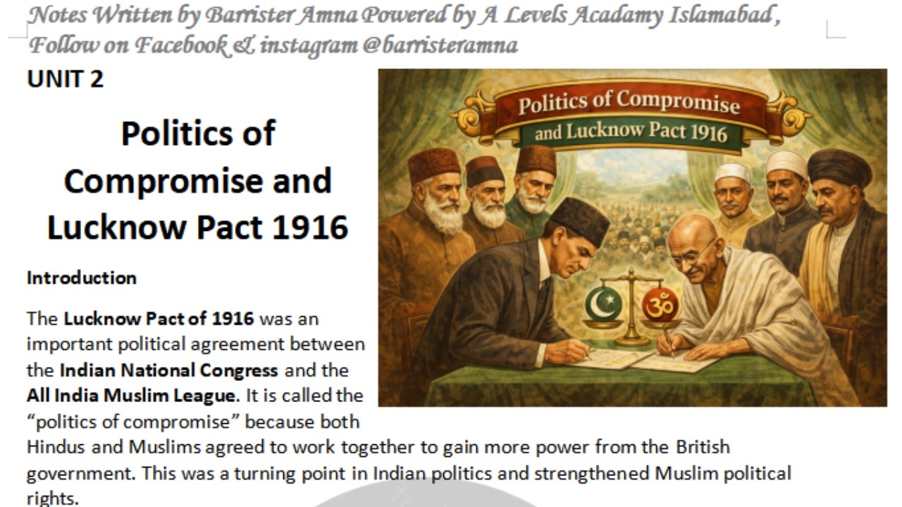 LLB Semester 4 years | Subject Pakistan studies | Unit 2: Politics of Compromise & Lucknow Pact 1916