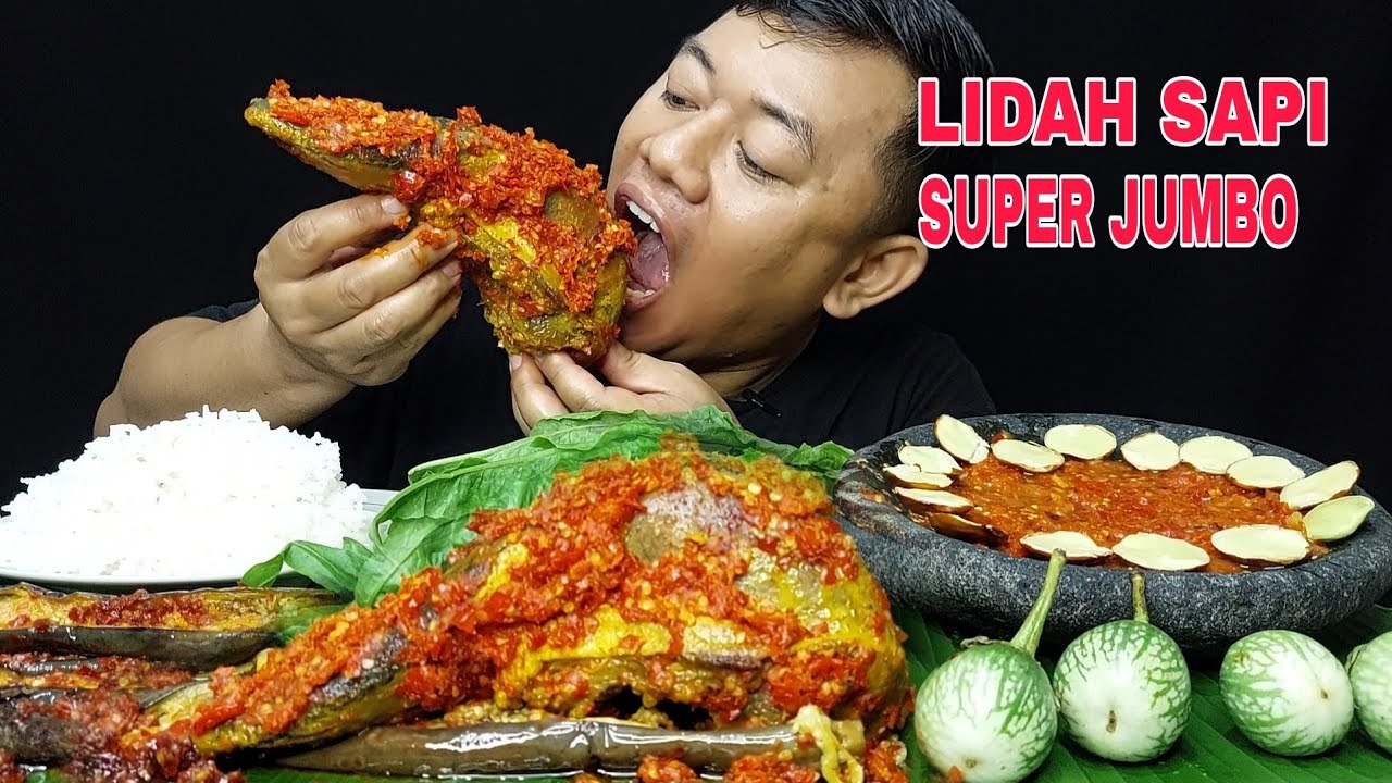 SPESIAL MAKAN LIDAH SAPI UTUH SAMBEL PEDAS + LALAPAN JENGKOL MENTAH  TERONG SAMBEL