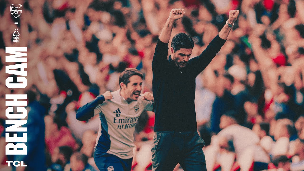 BENCH CAM | Arteta celebrates all the goals! | Arsenal vs Nottingham Forest (3-0) | Premier League