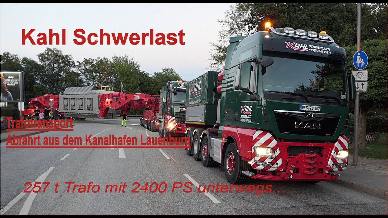 Kahl Schwerlast- Trafotransport, August 2022, Abfahrt aus dem Kanalhafen Lauenburg
