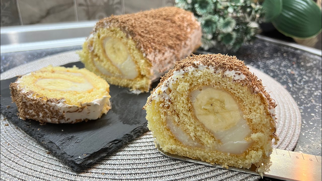 🍌 Торт за 15 минут! Сладкий рулет, который сводит с ума!