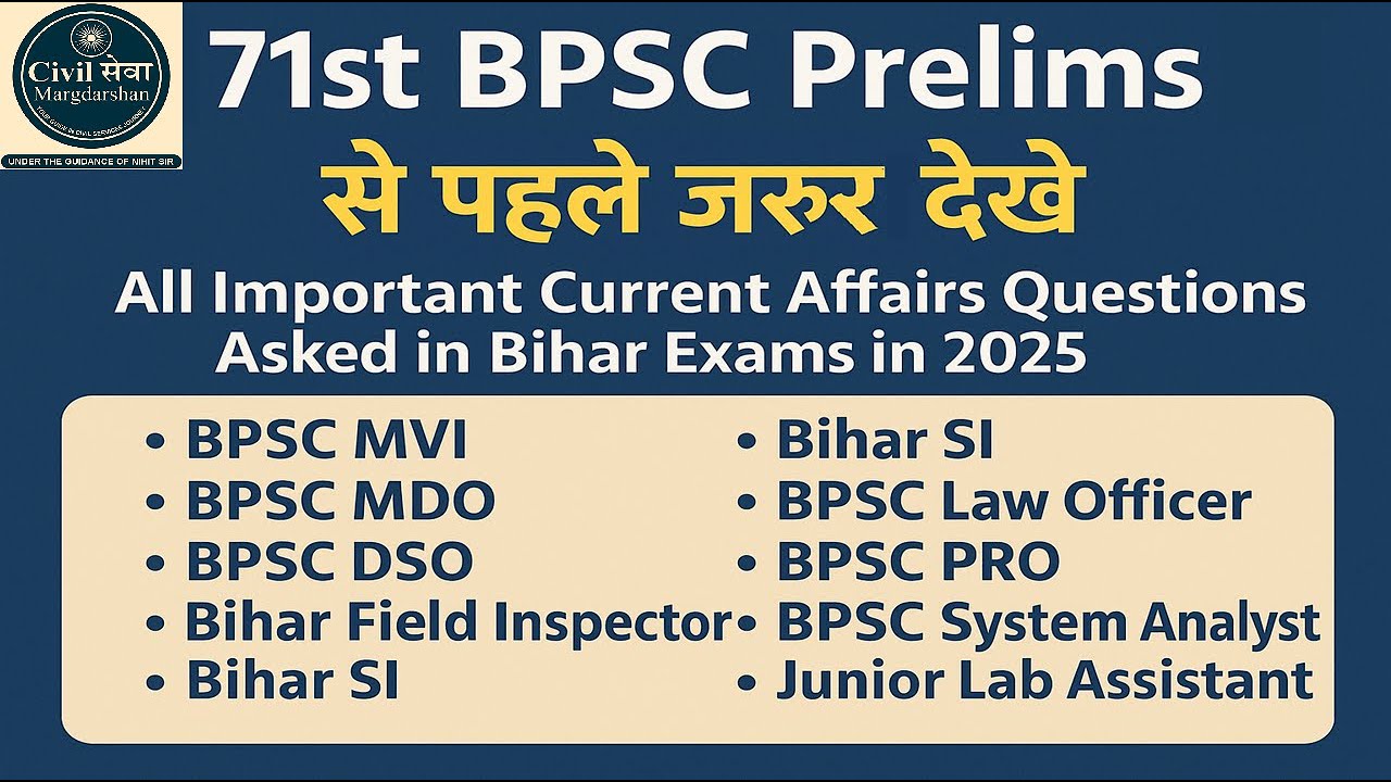 All Important Current Affairs MCQ for 71st BPSC Prelims  #bpsc #bpscprelims #71stbpscprelims