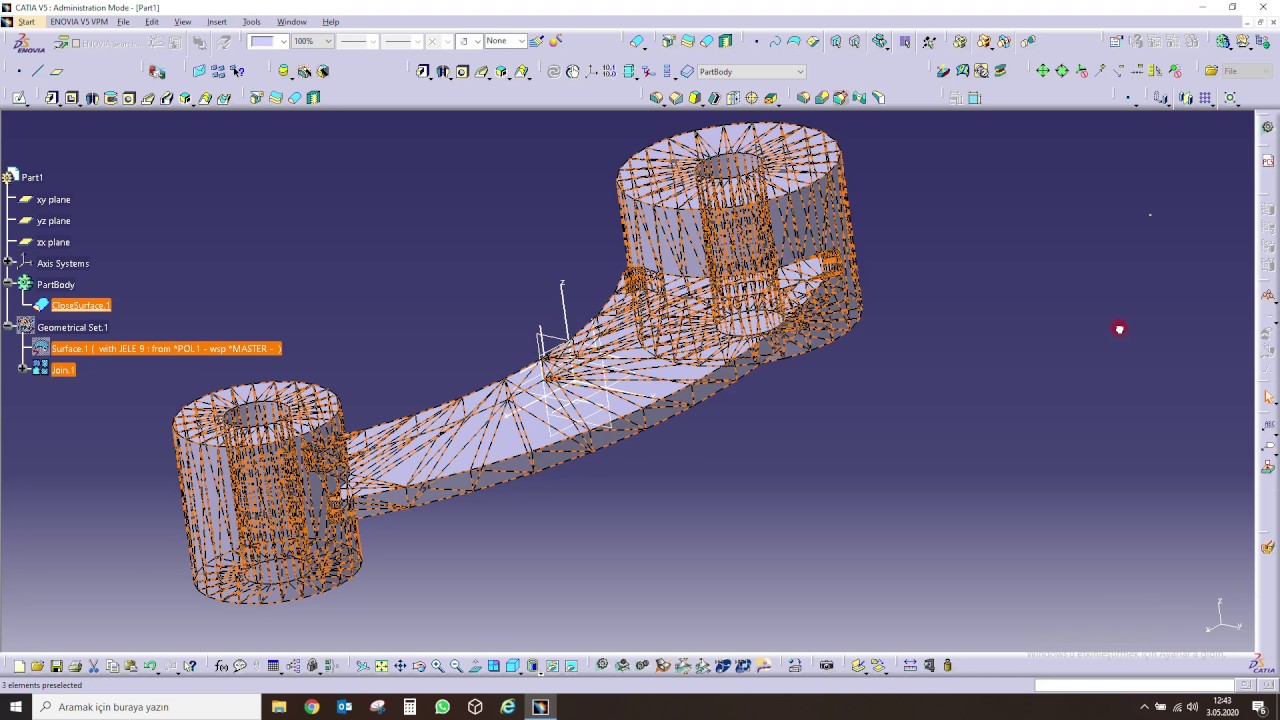 Catia Tarama Datasını Katı Modele Çevirmek ve Parça Taşımak Convert stl to part and part replacement