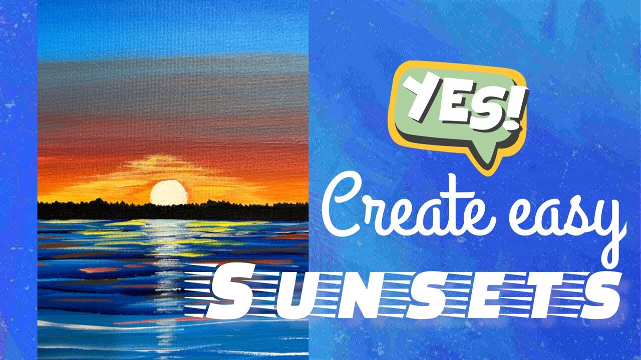Easy Acrylic Painting Tutorial-sunset over water!