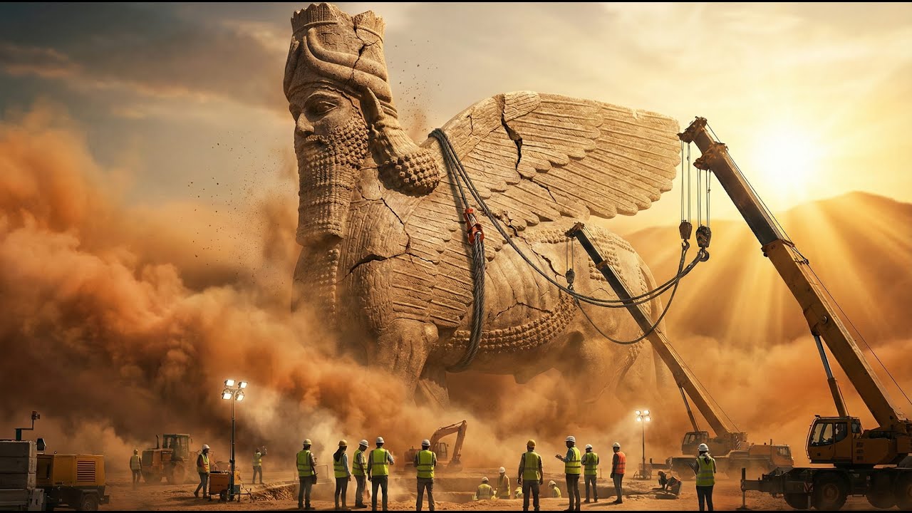 FORBIDDEN Restoration — 2,700-Year-Old Assyrian Lamassu Buried in Sand Reborn