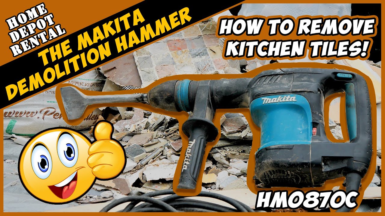 How to use the Makita Demolition Hammer to remove kitchen backsplash tiles [Home Depot Rental]