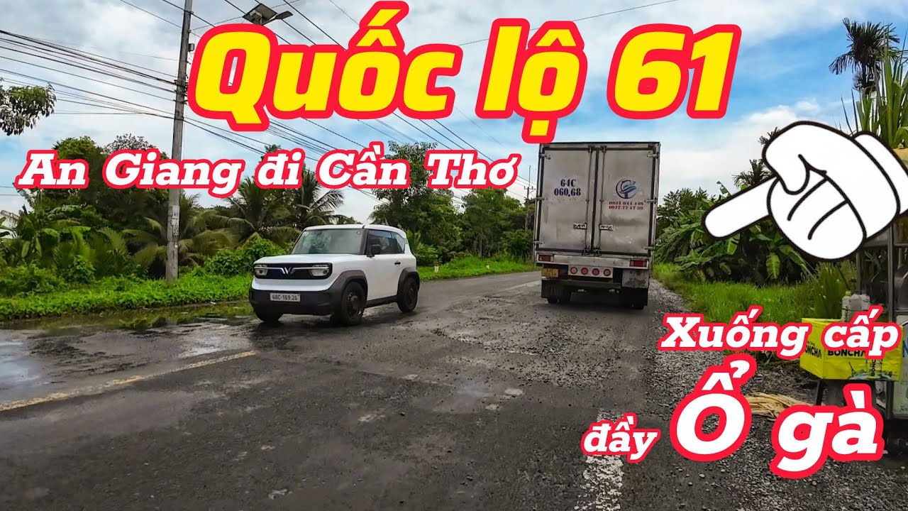 Cận cảnh mặt đường Quốc lộ 61 xuống cấp, nhiều ổ gà đoạn cầu Rạch Tìa - cầu Bến Nhứt