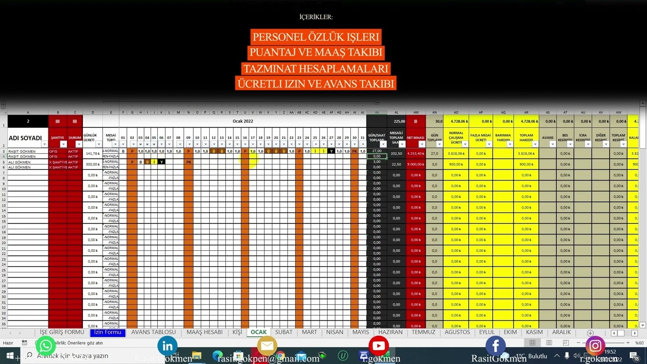 Personel Maaş Programı - Excel 2022