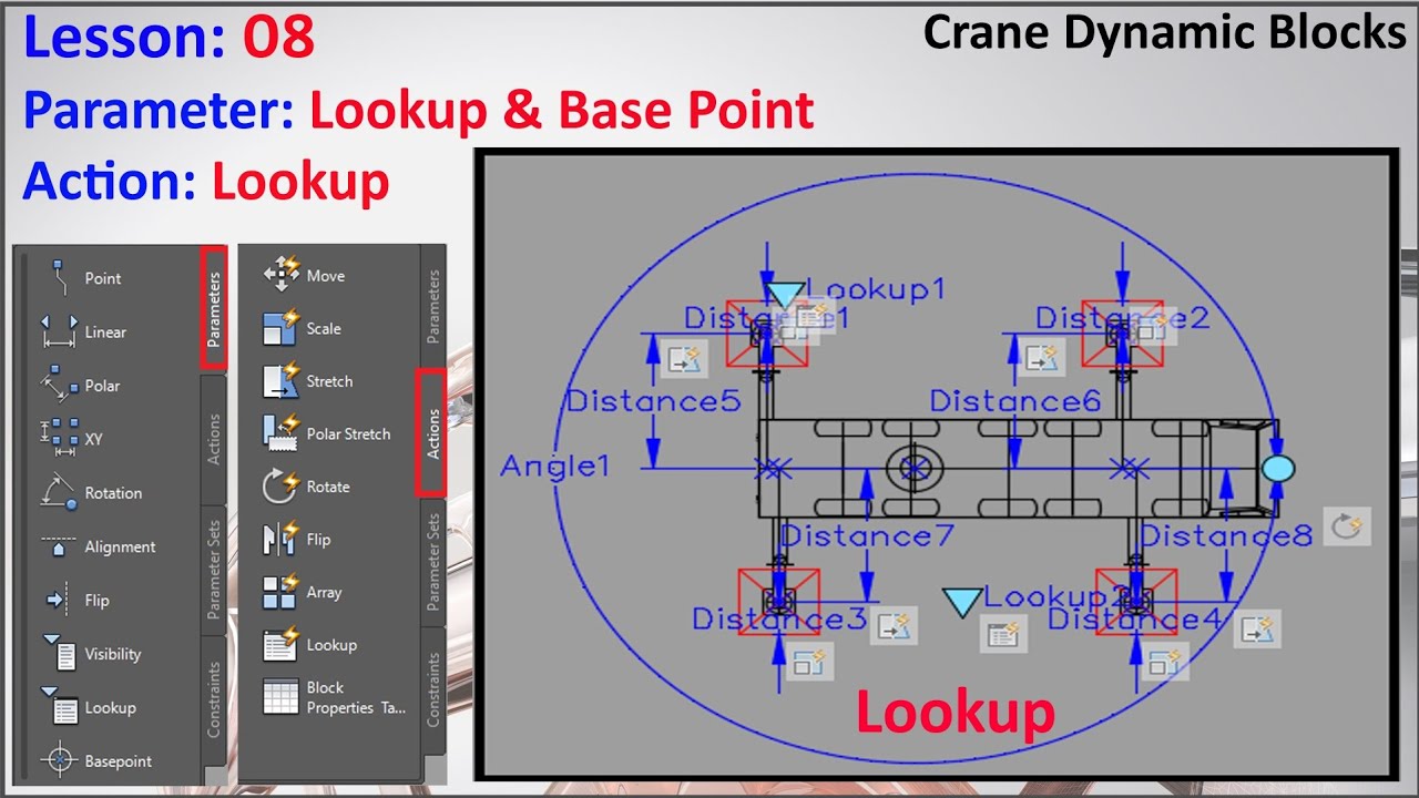 Lesson-08 How to make Crane Dynamic Block Lookup & Basepoint Parameter, Lookup Action Urdu&Hindi